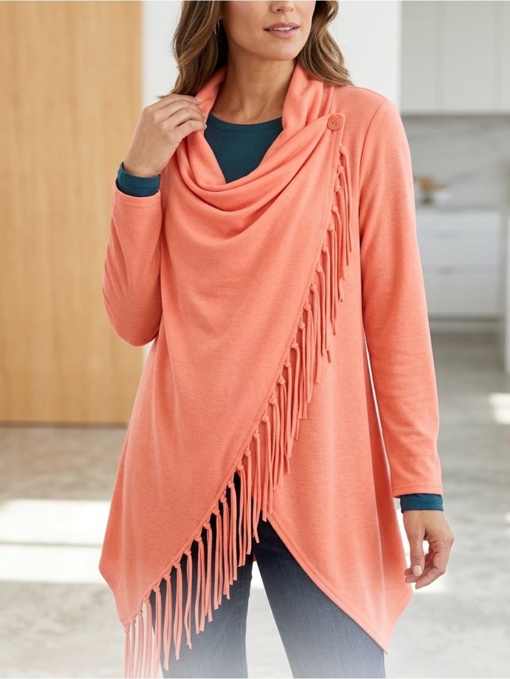 LUNA Fringe Trim Wrap Coat